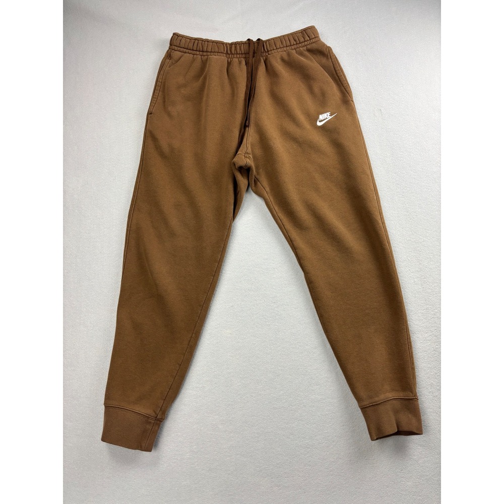 Nike Club Fleece Joggers Sweatpants Brown Mens Medium Drawstring Swoosh Cuffed